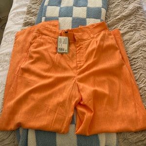 NWT H&M linen blend orange pants Size M